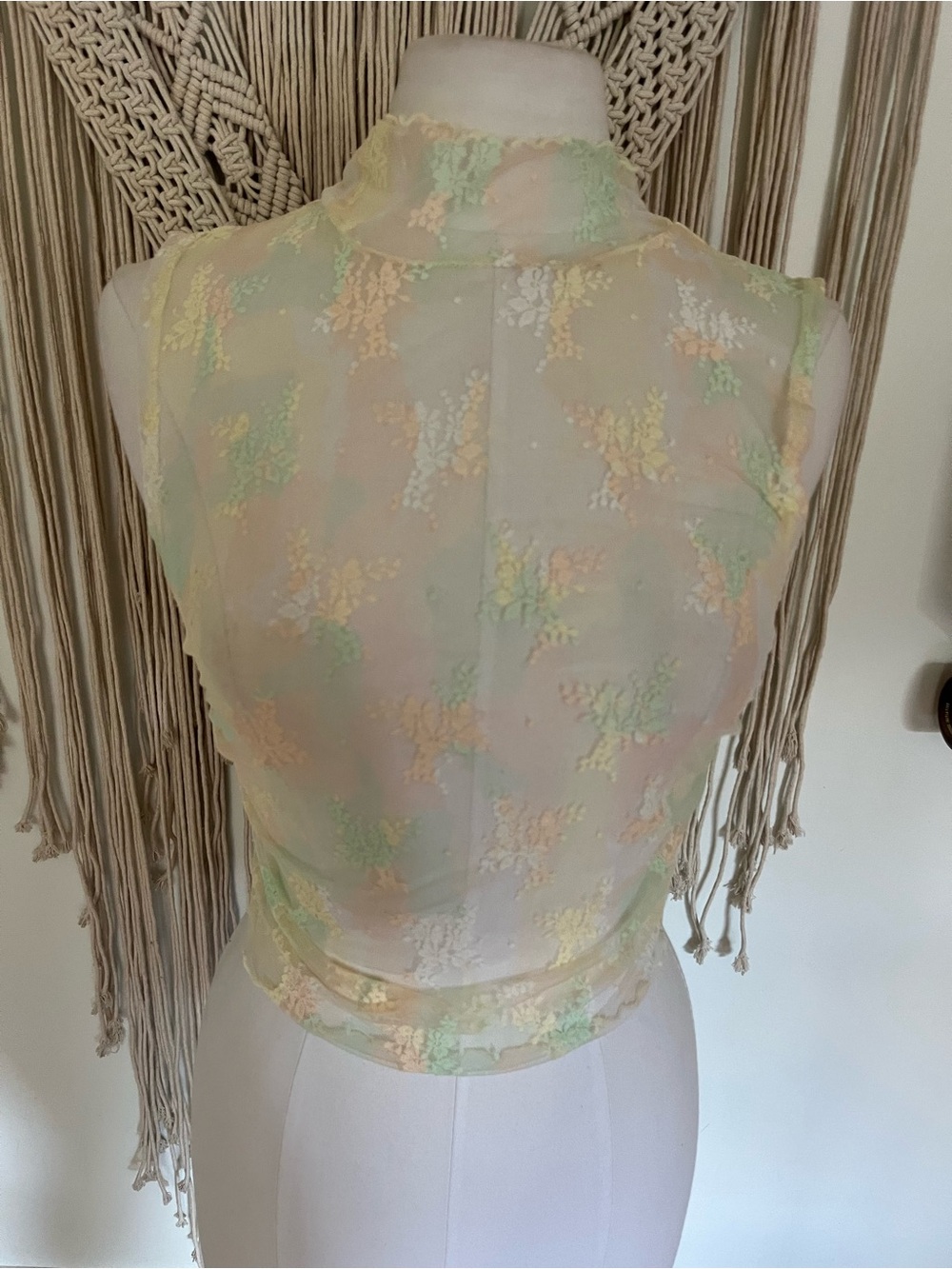 Free People Intimately Sheer Pastel Floral High-Neck Crop Top